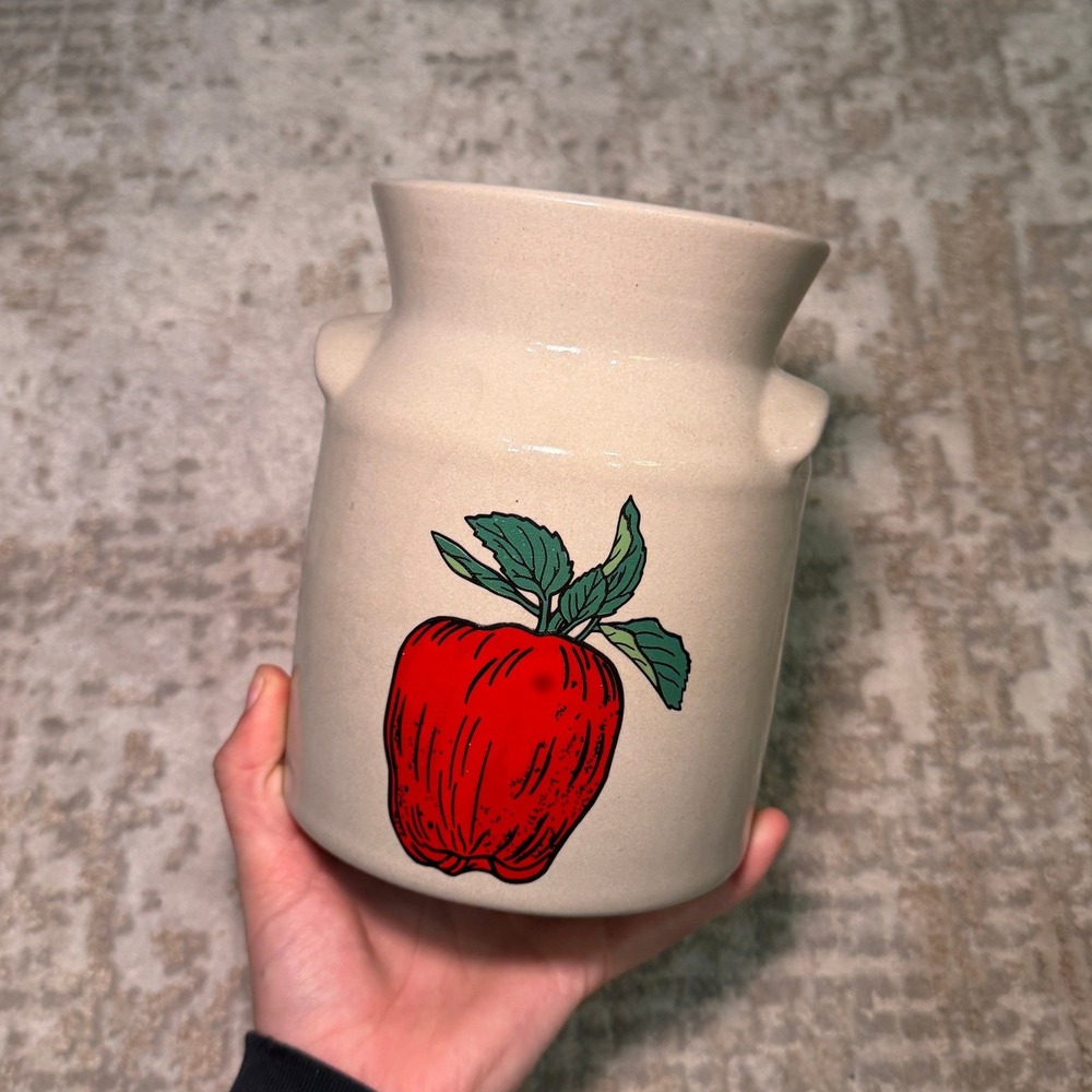 Red Wing Stoneware Charming Apple Motif Milk Stamped Base Can Crock